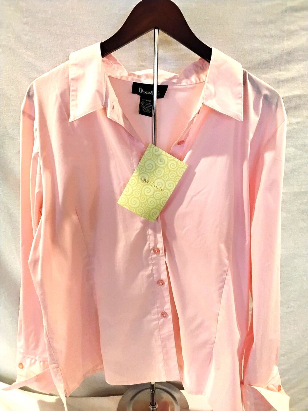 Pink Long Sleeve Button Down Denim & Co Blouse XL Q V C Style New